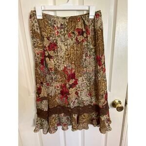 Dress Barn Autumn Colors‎ Skirt Ruffle Hem Lace Trim Size 8 e2
